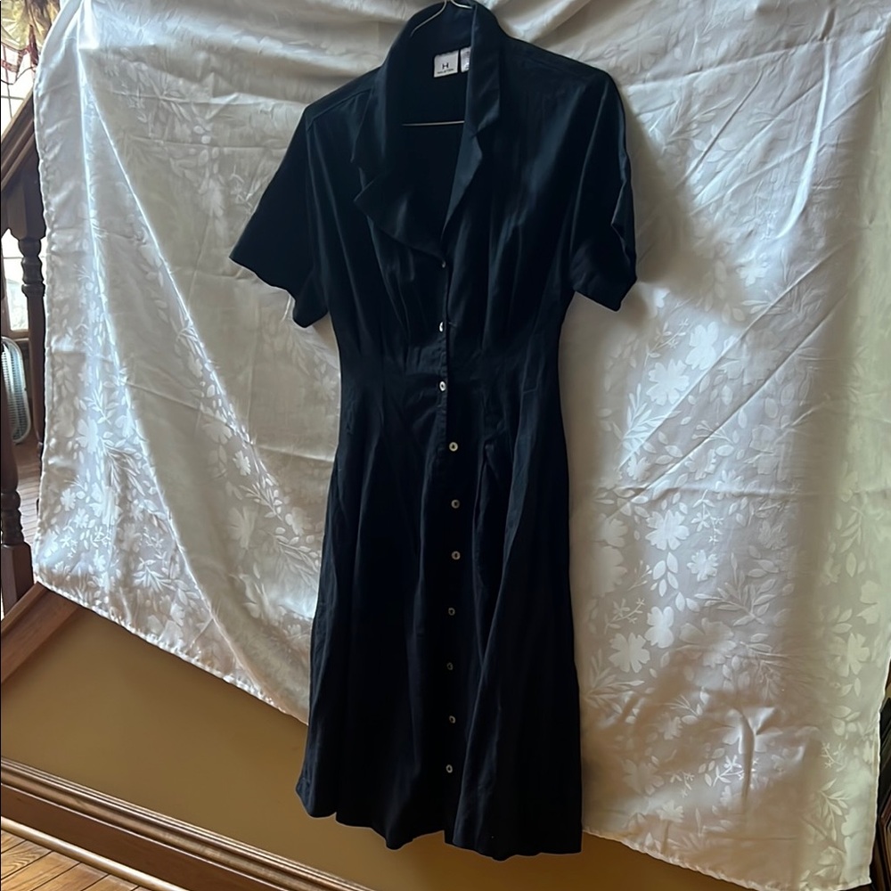 Halston Heritage Black Notched Collar Midi Dress